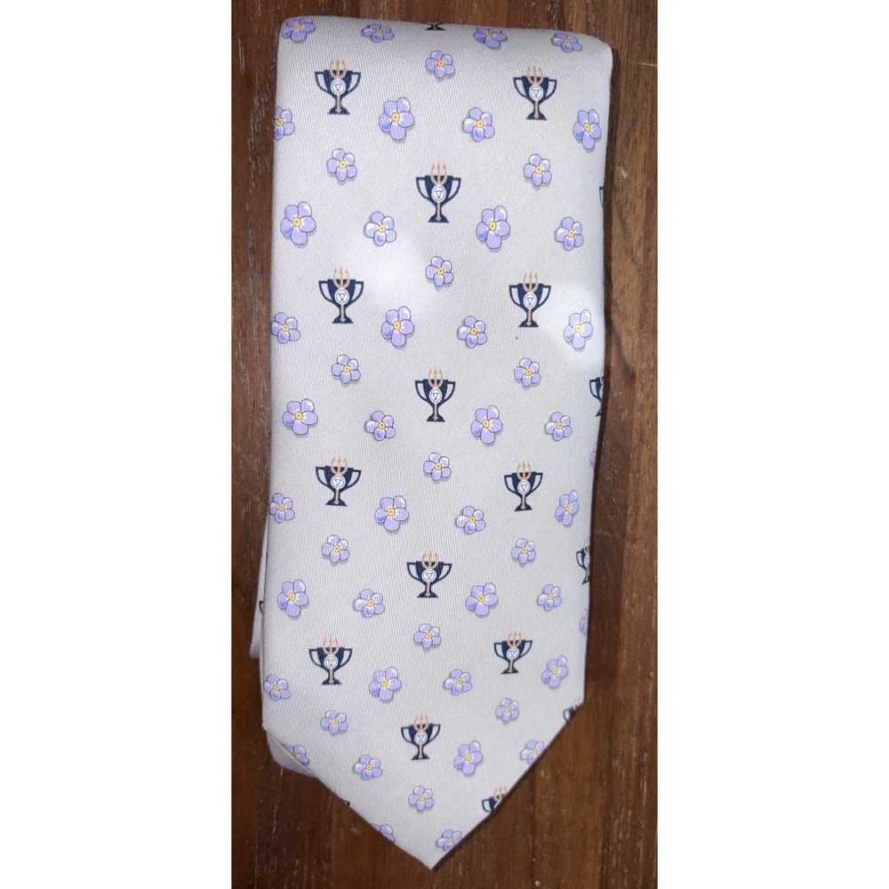 Vineyard Vines Custom Collection Silk Tie Trident Cup Pinehurst Golf Floral Gray